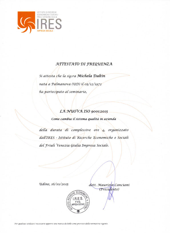 attestato frequenza ires iso9001 2015
